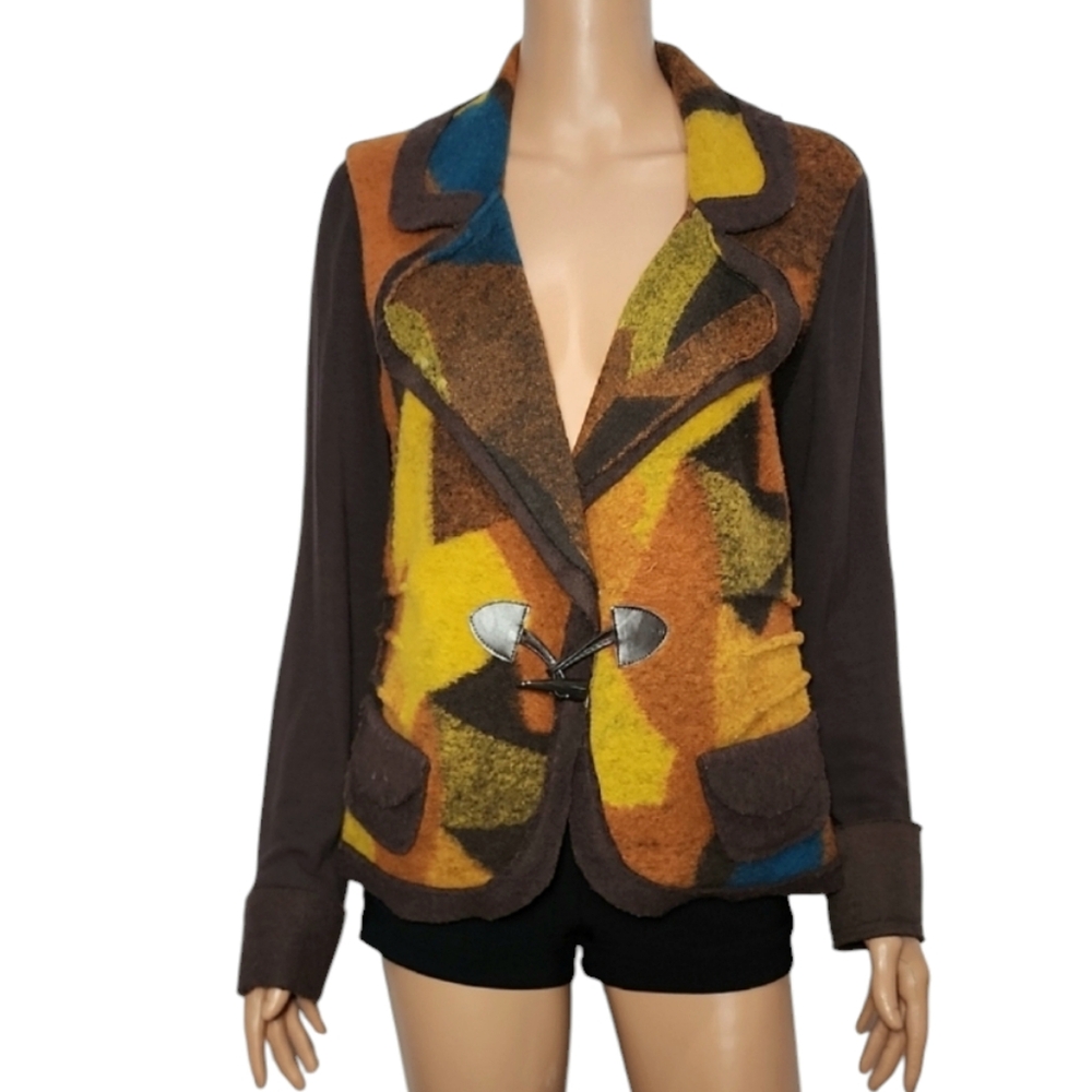 Insight Wool Blend Patchwork Sweater Knit Blazer Cardigan Jacket Size 10 Medium - Picture 2 of 12